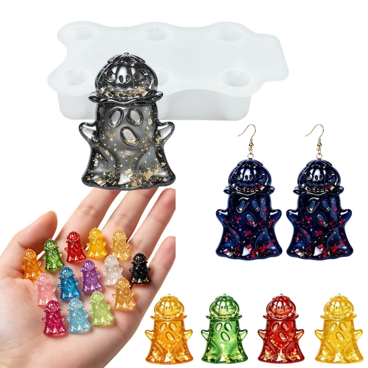 4‑Cavity Mini Ghost Epoxy Casting Mold for DIY Earrings Z0259