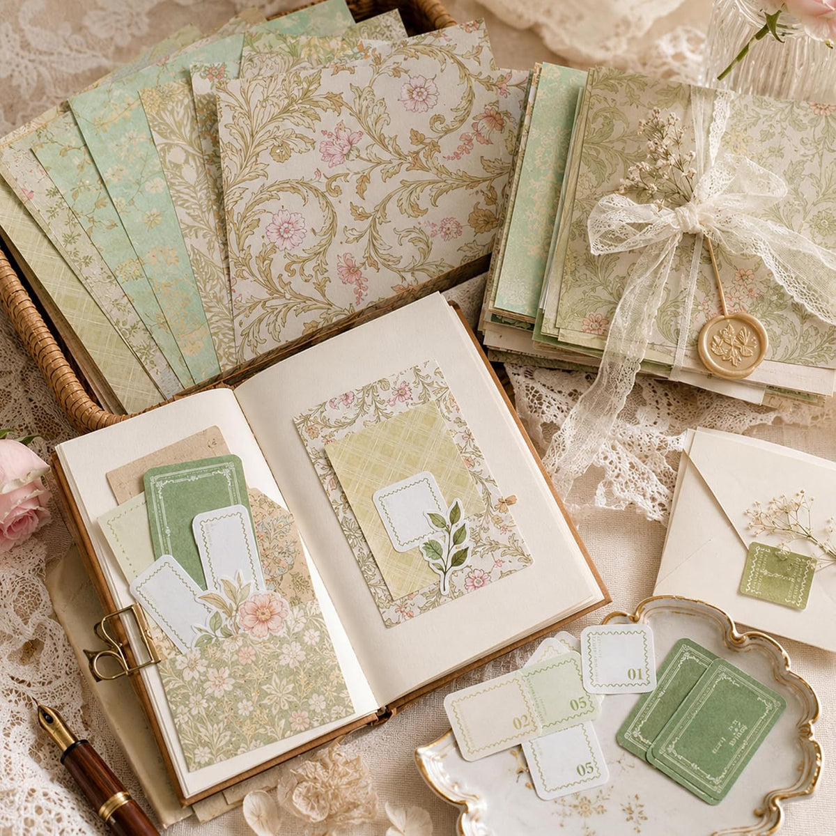 40Pcs Decorative Paper, Scrapbook Pack, Journal Supplies, Craft Paper