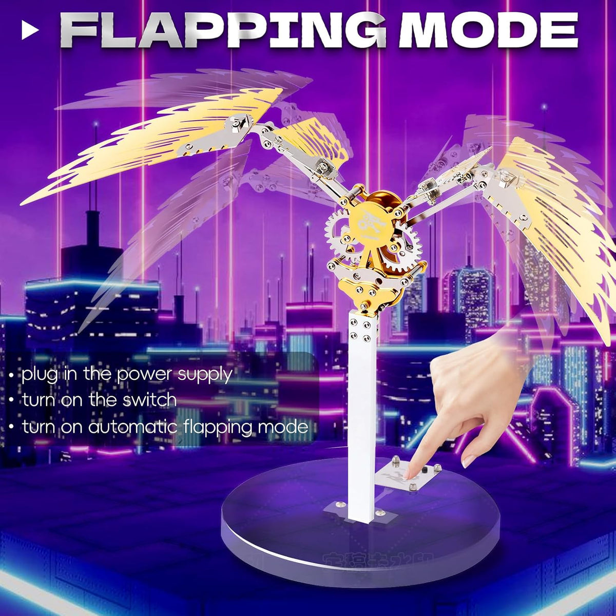 Flying Wings 3D Metal Puzzle Kit - Mechanical Biomimetic Wings with Micro Motor, DIY Kinetic Sculpture for Adults, Precision Electroplating Craftsmanship & Interactive STEM Model Gift（Red）