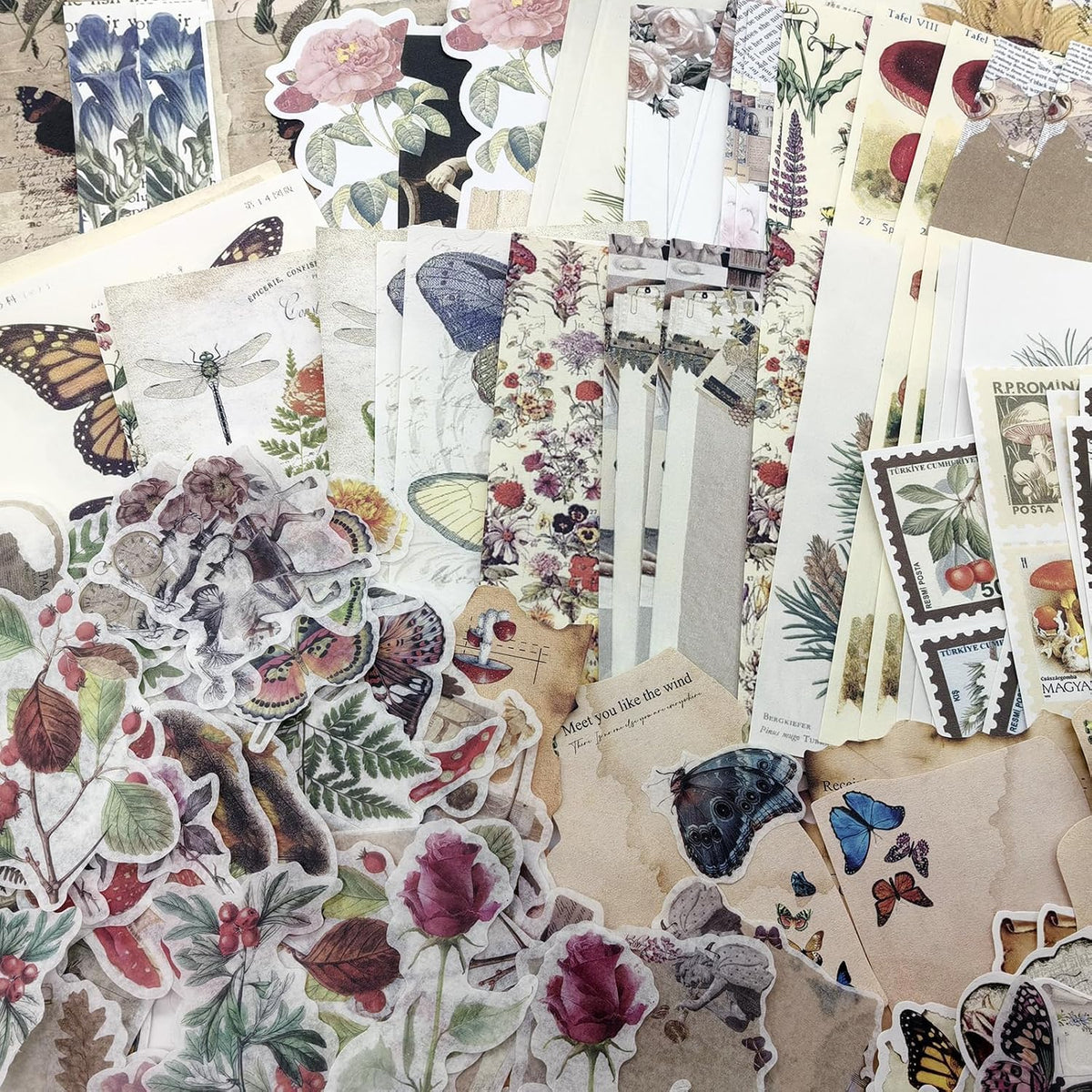 Retro Scrapbook Supplies Kit, 200 Mixed Natural Color Paper and Stickers