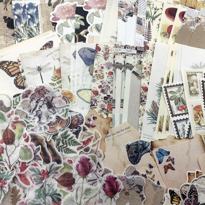Retro Scrapbook Supplies Kit, 200 Mixed Natural Color Paper and Stickers