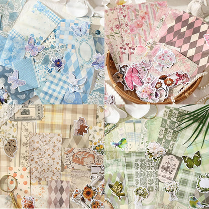 Wmhanler 400Pcs Scrapbook Supplies Vintage Scrapbook Paper Floral Junk Journal Stickers Journaling Supplies for Bullet Journaling, Retro Crafts, Planner, Collage Card Album