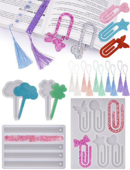 NiArt 14-Shape Resin Bookmark Mold, Epoxy UV Silicone Kit with 12 Tassels