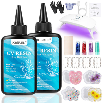 KISREL 200g UV Resin Kit with Light and Molds, Big 22 LED Beads Resin Kit