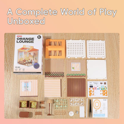 DIY Miniature House Play Kit for Beginners, Playhouse Toys for Boys and Girls, Home Scene Toys, Suitable for Children Aged 345678, immersive Experience of Life Scenes (Sunny Hugs Living Room)