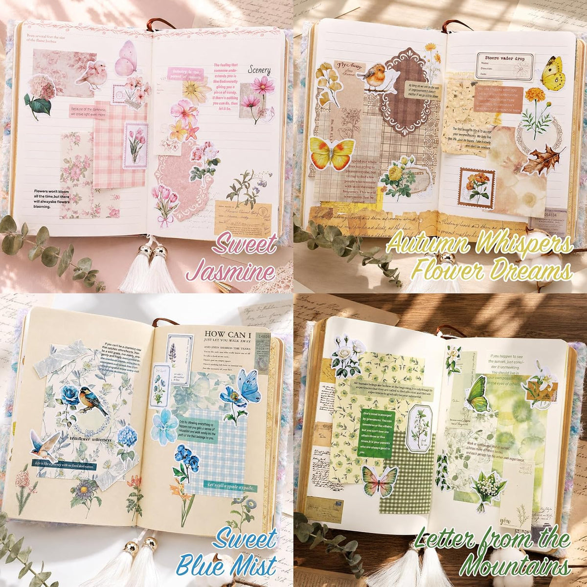 400Pcs Floral Scrapbook Supplies Kit,Junk Journal Supply for Beginner