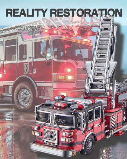 Piececool 3D Metal Puzzles for Adults, Ladder Truck Fire Engine Model Kits Building, Challenge to Assemble DIY Craft Kits, Best Birthday 354 Pcs