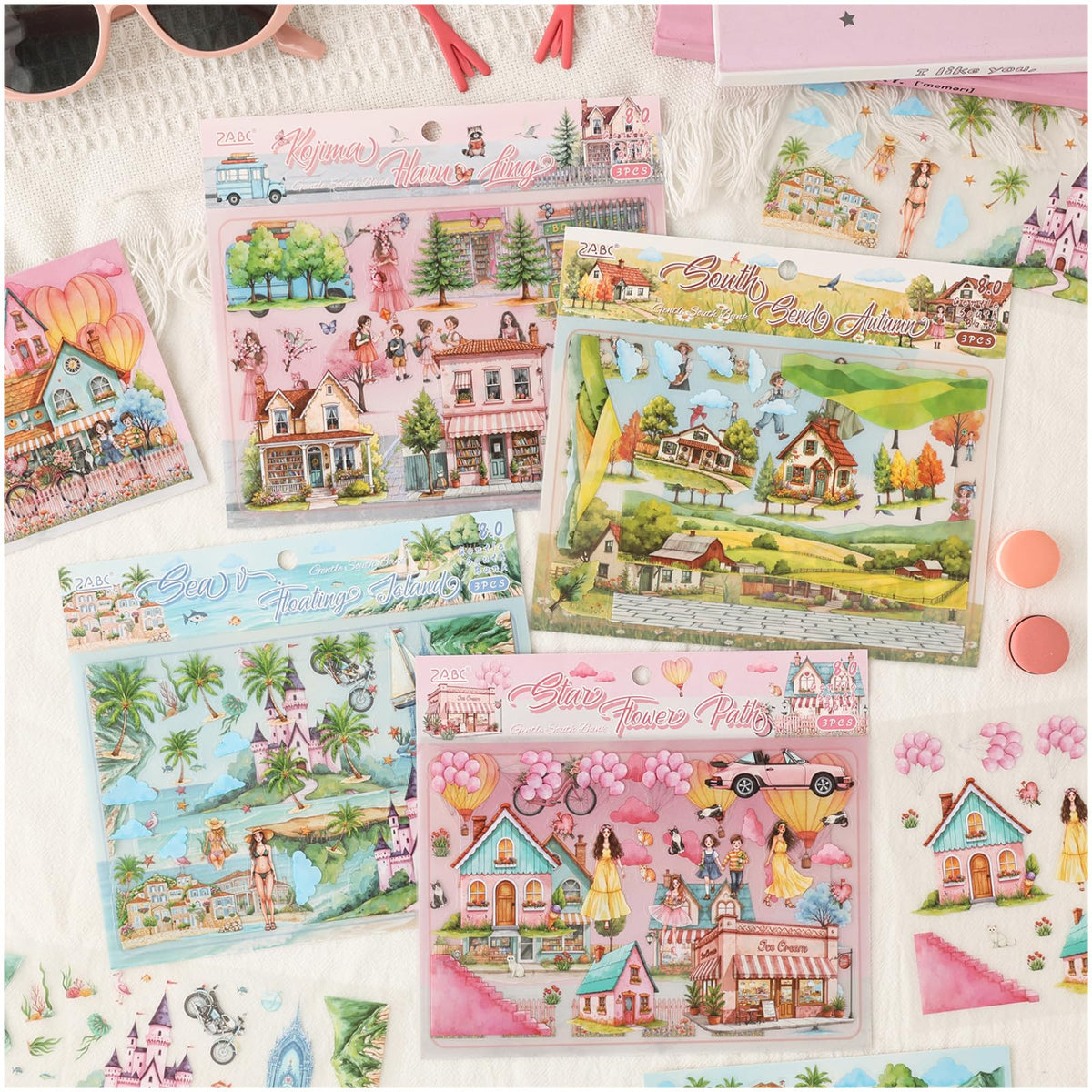24 Sheets PET Die-Cut Stickers for Journaling, 6 Theme Packs
