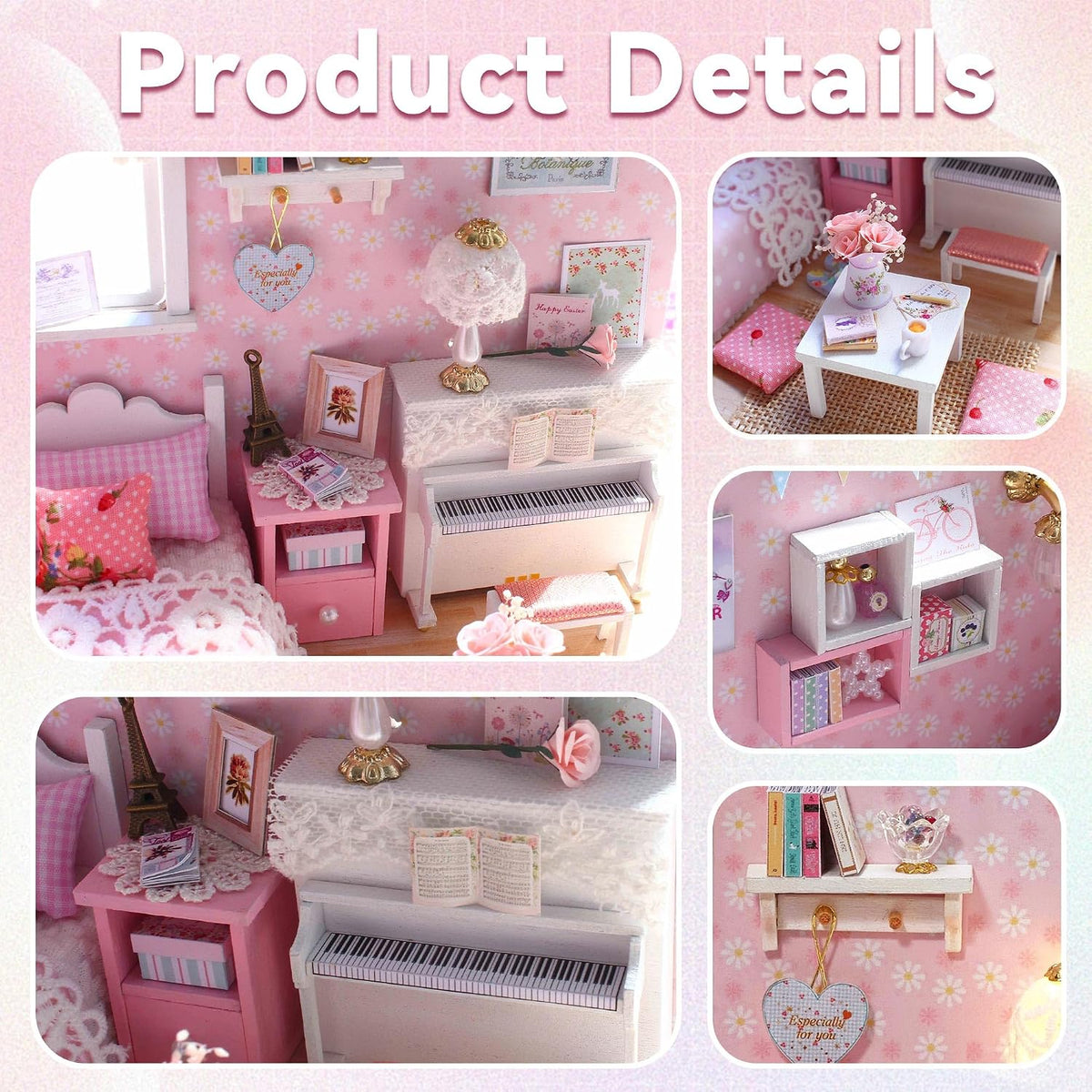 Flever DIY Miniature House Kit, Tiny Home Kit with LED Light, Mini House Build Craft Kits for Adults and Teens, Home Decor Creative Gift for Family/Friends (Sunny Princess)