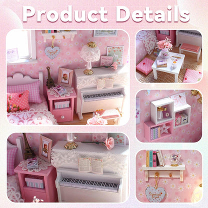 Flever DIY Miniature House Kit, Tiny Home Kit with LED Light, Mini House Build Craft Kits for Adults and Teens, Home Decor Creative Gift for Family/Friends (Sunny Princess)