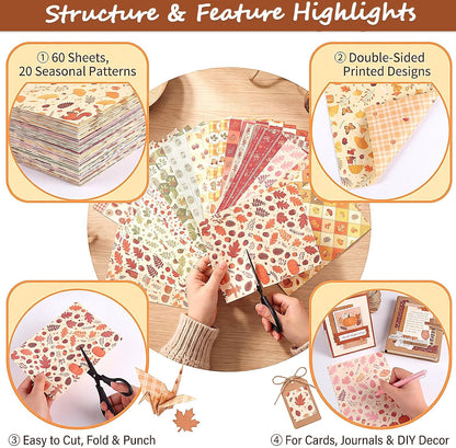 Autumn Scrapbook Paper, 60 Sheets 14 x 21 cm, Orange Brown