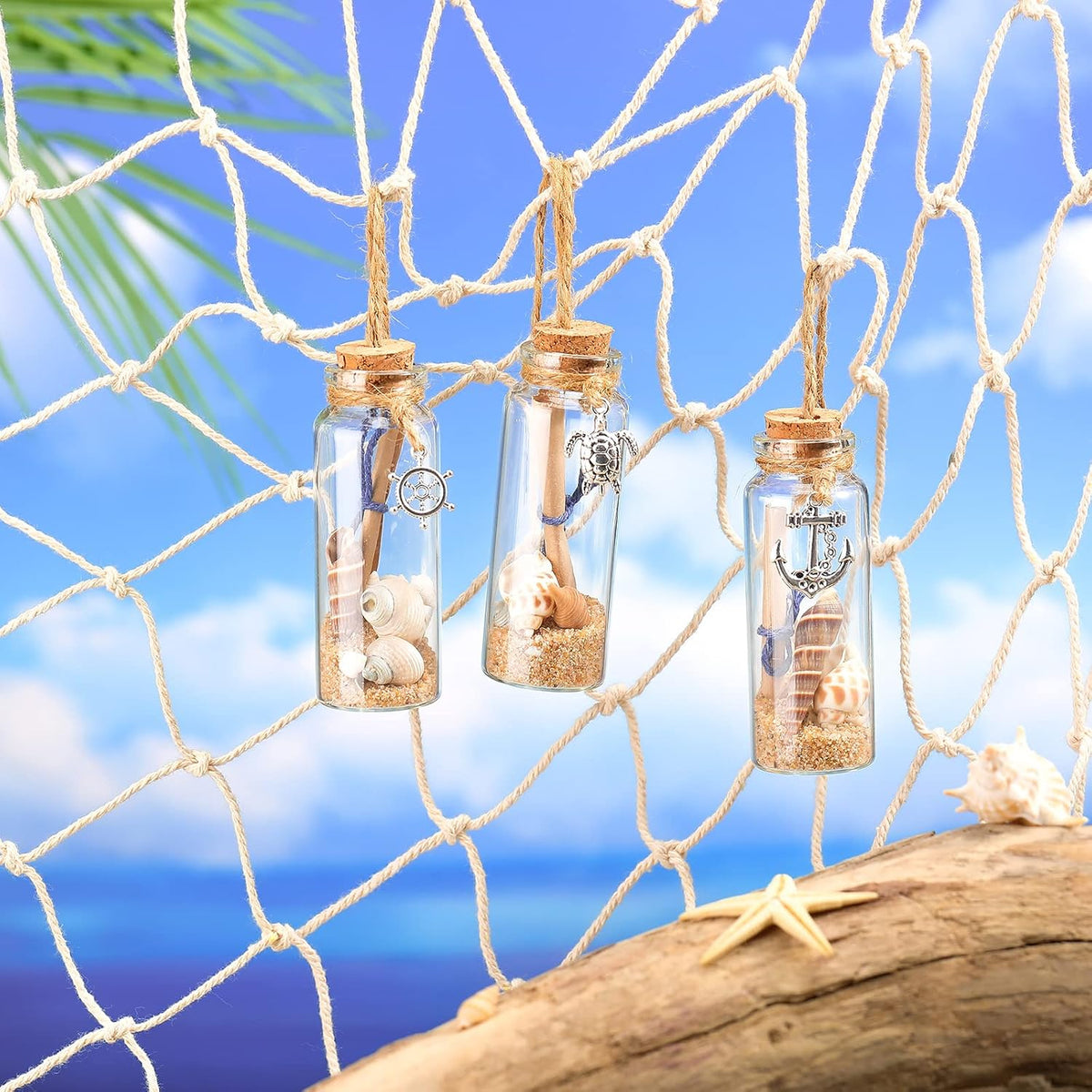Qunclay 6 Pcs Beach Ornaments Glass Bottle with Sand Seashell