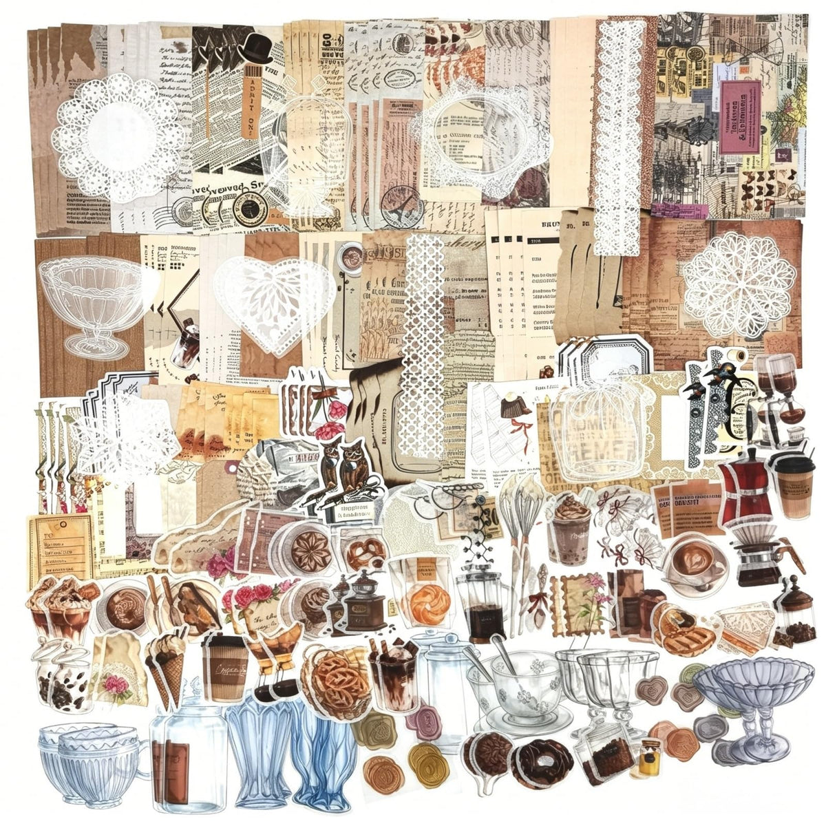 Esweny 260PCS Vintage Journaling Scrapbooking Supplies Scrapbook Sticker Paper Ephemera Pack for Junk Journal Planners Collage Craft Notebooks Album (Flowers and Butterflies)