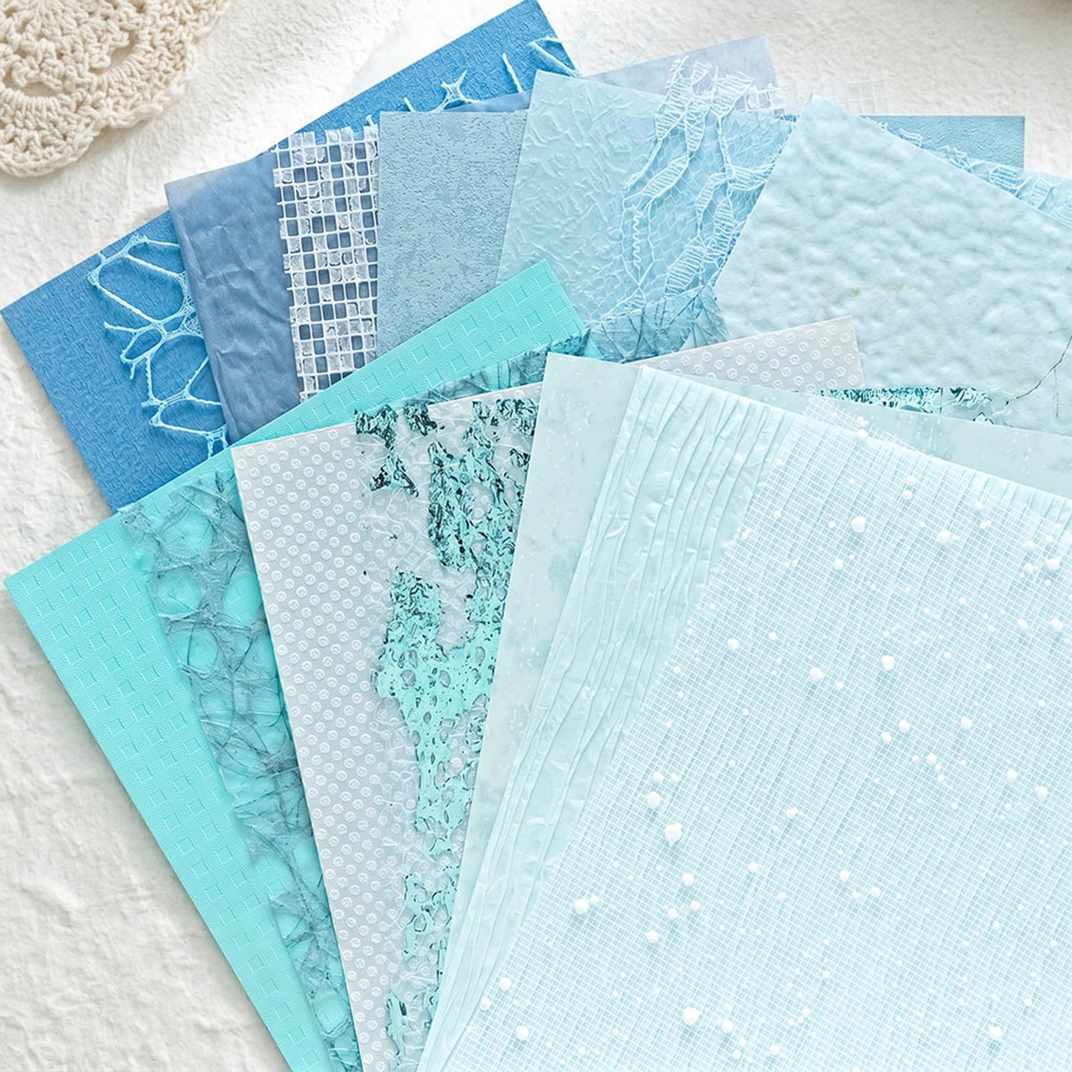 20 Pcs Handmade A5 Textured Scrapbook Paper&Mesh, Junk Journal Supplies