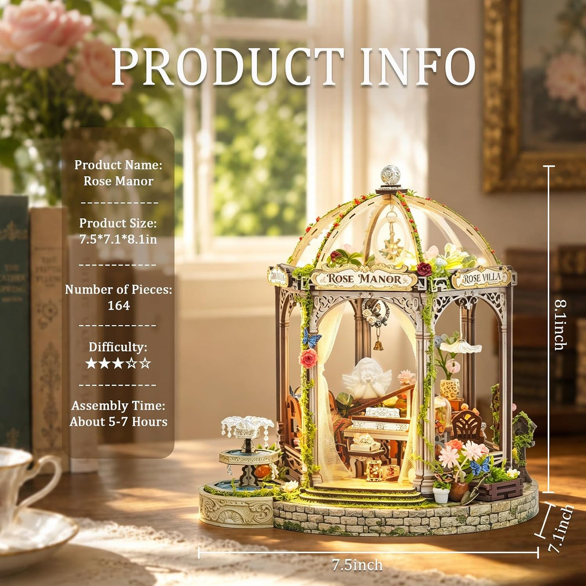 Rose Manor Wooden DIY Miniature House Kit with Music & Lights