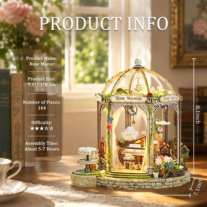 Rose Manor Wooden DIY Miniature House Kit with Music & Lights