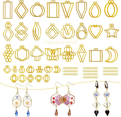 LET'S RESIN 172PCS Open Bezels for Resin, Gold Hollow Frame Pendants Bezels