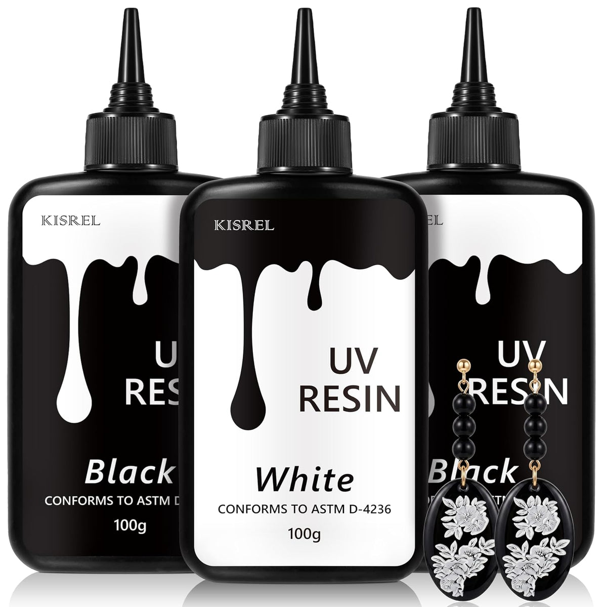 KISREL Colored UV Resin, 300g Black & White UV Resin Set for Jewelry Crafts