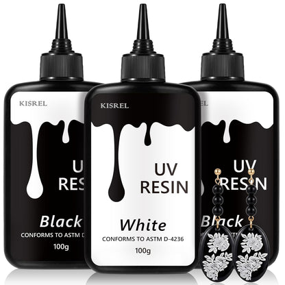 KISREL Colored UV Resin, 300g Black & White UV Resin Set for Jewelry Crafts
