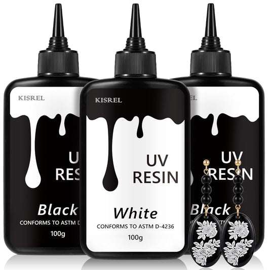 KISREL Colored UV Resin, 300g Black & White UV Resin Set for Jewelry Crafts