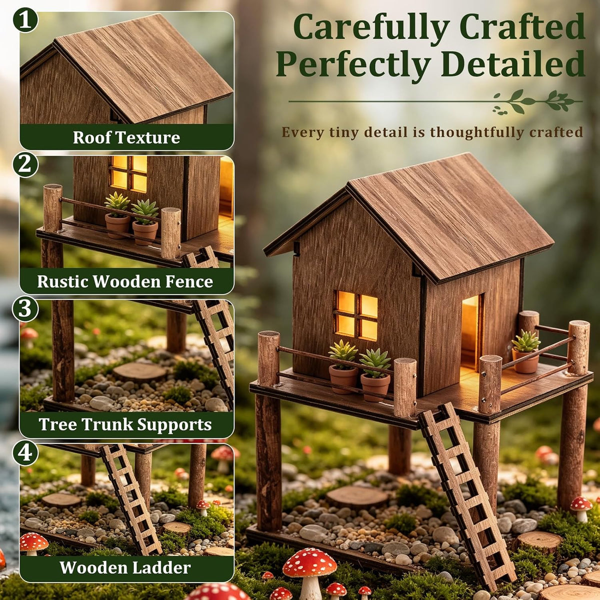 Timberwood Mini Treehouse for Indoor Plant Pots, Fairy Gardens