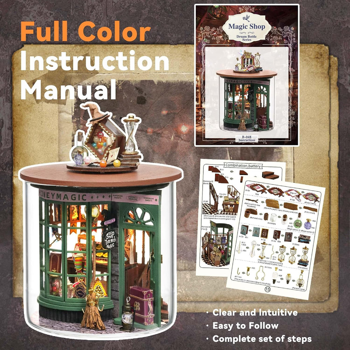 Flever Dollhouse Miniature DIY House Kit Creative Room Dream Bottle Series with Furniture for Romantic Valentine's Gift (Magical Shop)