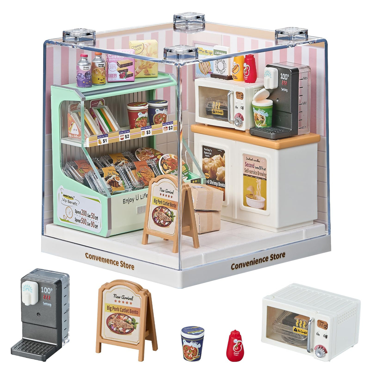 Miniature Living Room DIY Kit, 92Pcs 1:24 Scale Dollhouse with LED