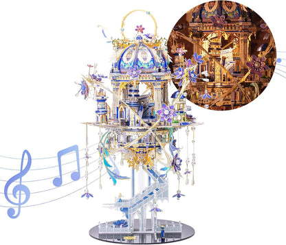 MU 3D Metal Puzzle for Adults Romeo and Juliet with Lighting Musix Box Set, Elf Palace Model Kits Miniature Architecture Building, Role-Playing Brain Teaser Love Gift Home Decor