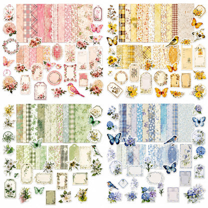 Diuhofart 400Pcs Vintage Scrapbook Supplies Kit, Scrapbook Paper and Journaling Stickers Set, 4Pack Scrap Booking Kit for Junk Journals, Bujo, Collage, Card Making, DIY Crafts Arts