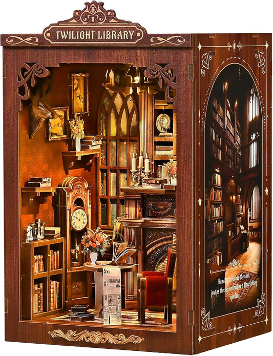 KERNOWO Book Nook Kit, DIY 3D Wooden Puzzles for Adults, Teens and Beginners, Miniature Tiny House Kit for Bookshelf Decor, Bookish Gift for Family, Friends, Book Lovers (Library)