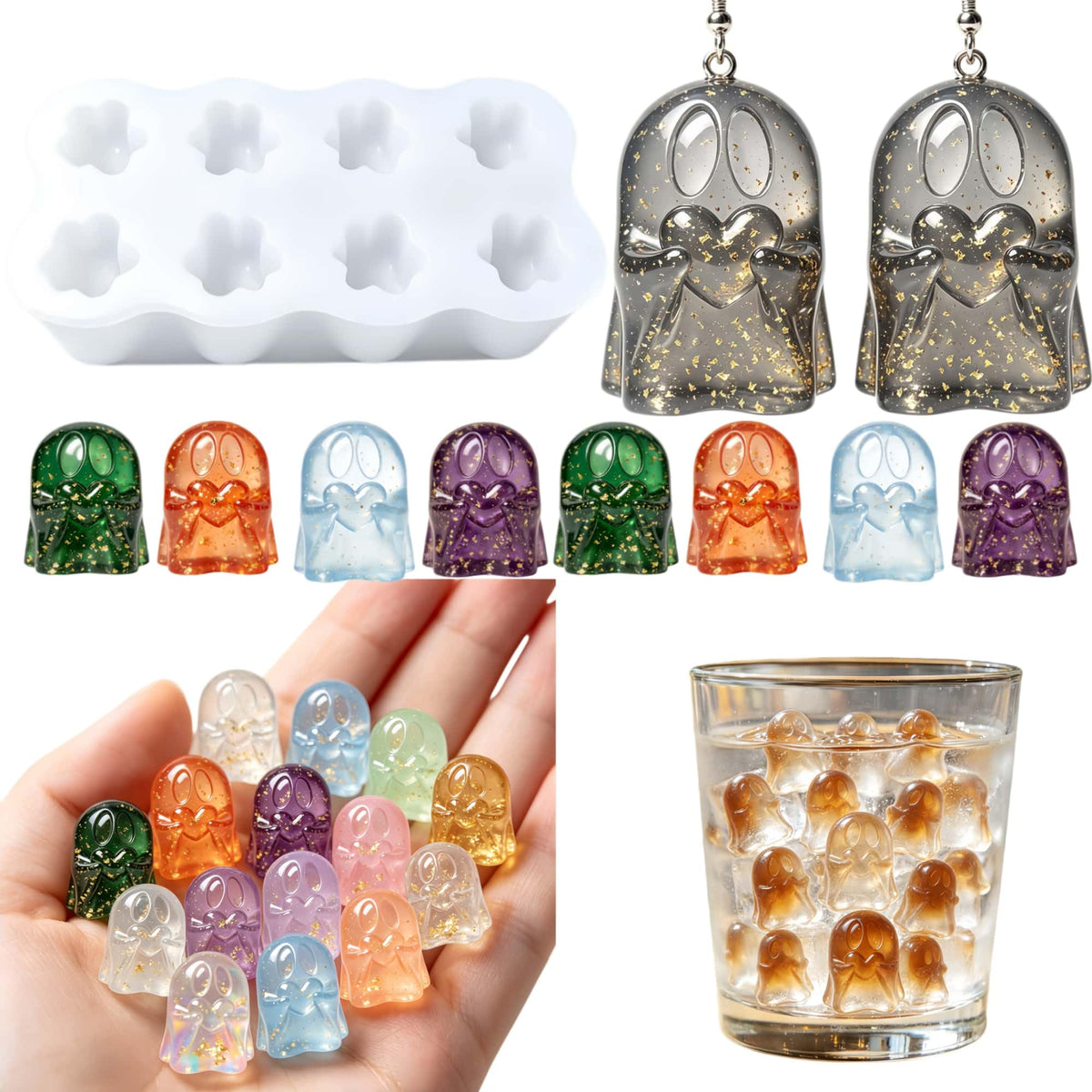 4‑Cavity Mini Ghost Epoxy Casting Mold for DIY Earrings Z0259