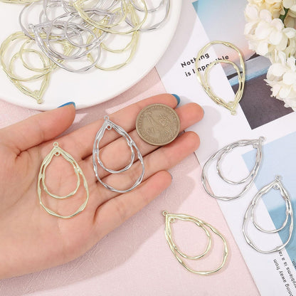 CHGCRAFT 20Pcs 2 Colors Teardrop Open Back Bezel Charms Pendants Zinc Alloy Pendants Bezel Blank Trays Geometric Hollow Frame Charms For DIY UV Resin Epoxy Resin Pressed Flower Jewelry Platinum Golden