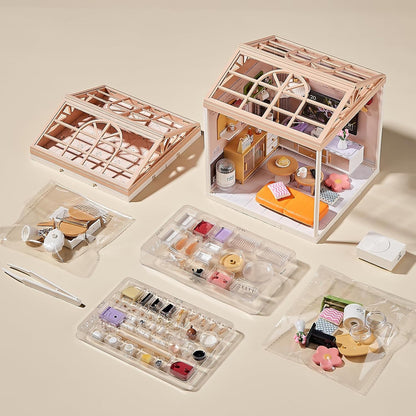 Miniature Living Room DIY Kit, 92Pcs 1:24 Scale Dollhouse with LED