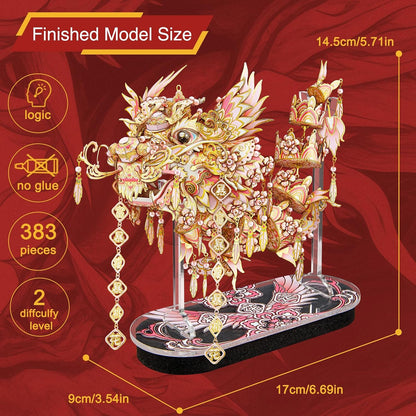 Piececool 3D Metal Puzzles for Adults, Chinese Lucky Dragon DIY Model Building Kits Challenging Brain Teaser 3D Puzzles DIY Assembling Crafts Best Gfits Home Decor