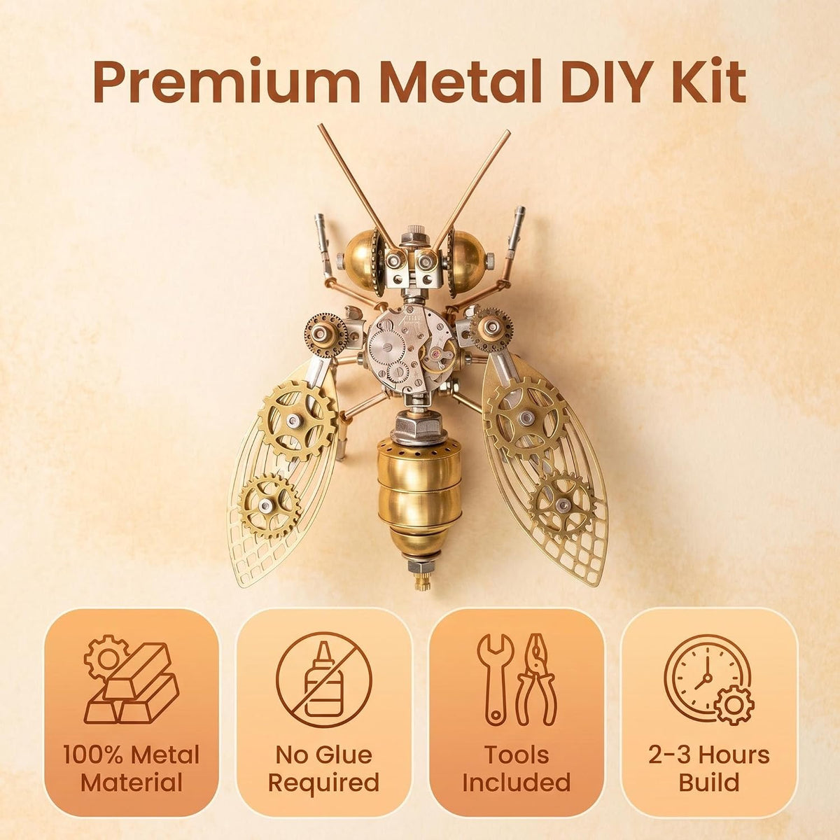 Mechanical Metal 3D Bumblebee Model Kits Puzzle for Adults Insect Steampunk Assembly DIY 150+Pcs 3 Hours Build Time Desk Decor Christmas & Birthday Gift for Hobbyists Men(Bumblebee)
