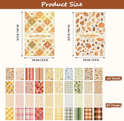 Autumn Scrapbook Paper, 60 Sheets 14 x 21 cm, Orange Brown
