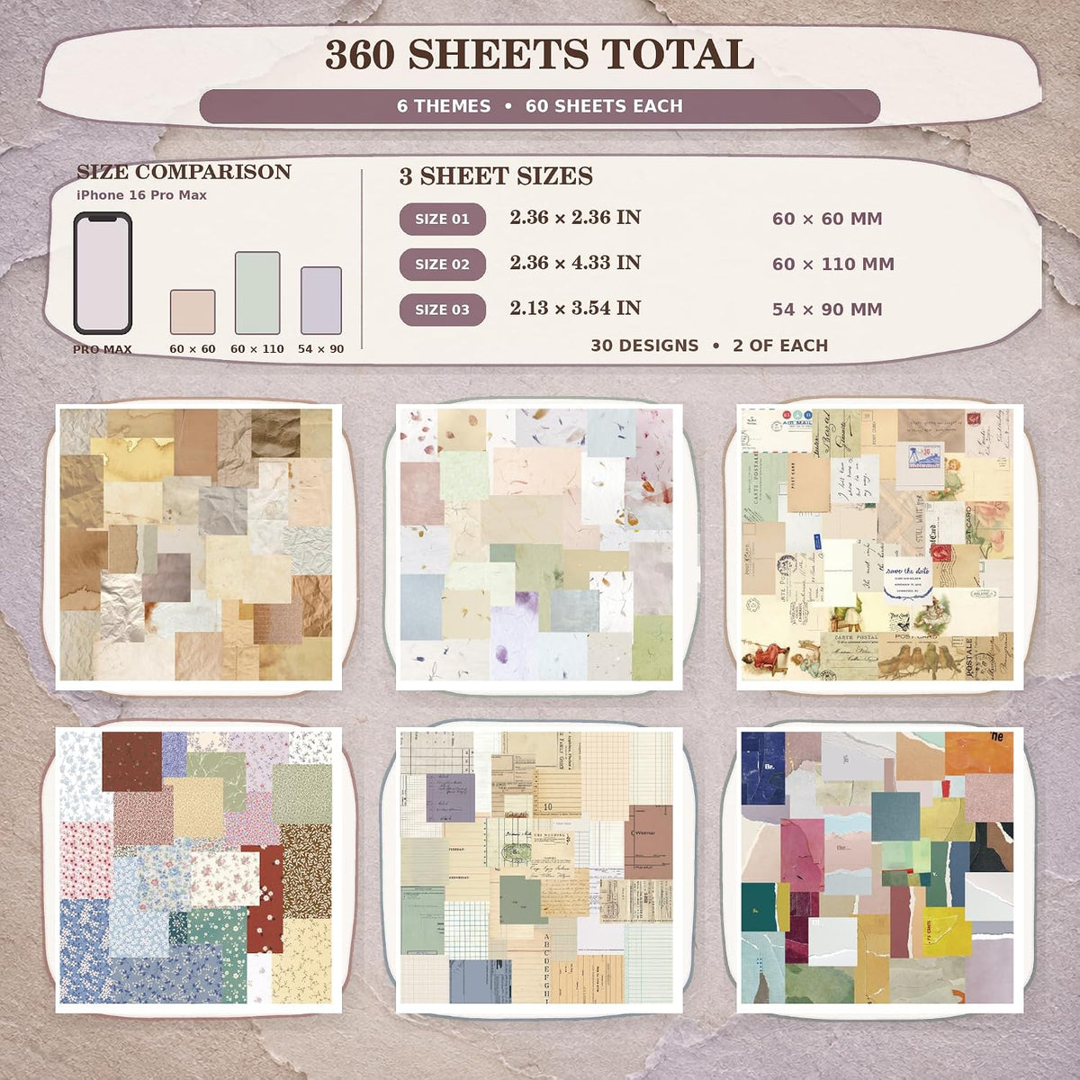 360 Sheets Vintage Scrapbook Paper, Junk Journal Supplies & Collage