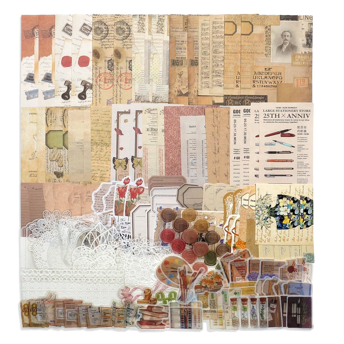 Teniinet 260 PCS Vintage Scrapbooking Supplies Kit for Beginners (Natural)