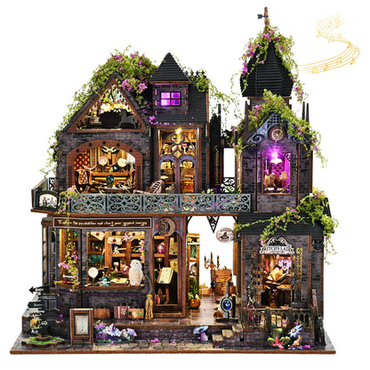 DIY Miniature House Kit, Dollhouse Fantastic Corner Shop for Adults to Build, Birthday/Christmas Day Gift for Family and Friends, Prefab Tiny Home with LED Lights,Corner Dessert House