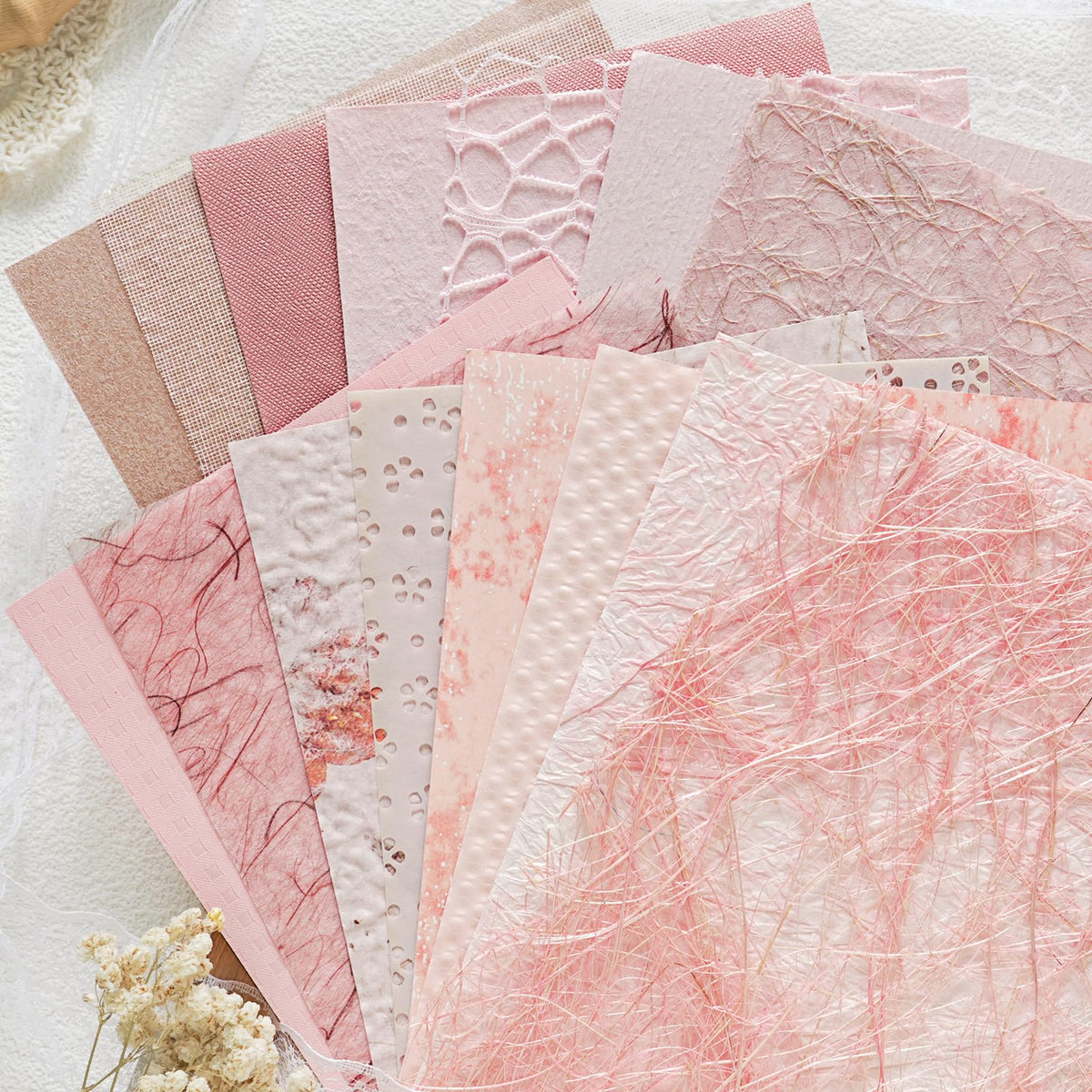 20 Pcs Handmade A5 Textured Scrapbook Paper&Mesh, Junk Journal Supplies