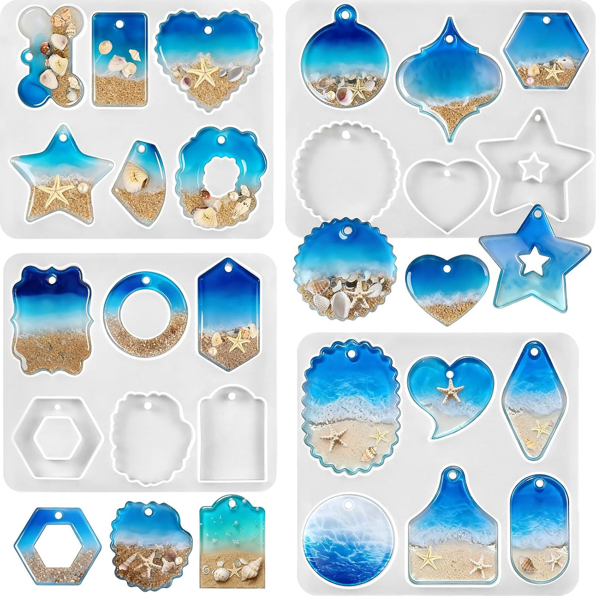 Resin Pendant Molds with Hole, Set of 4 Keychain Casting Molds