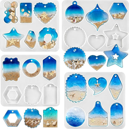 Resin Pendant Molds with Hole, Set of 4 Keychain Casting Molds