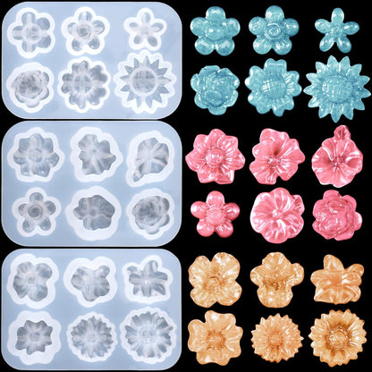 OIIKI 3PCS 3D Flower Resin Silicone Molds, Daisy Sunflower Casting Molds