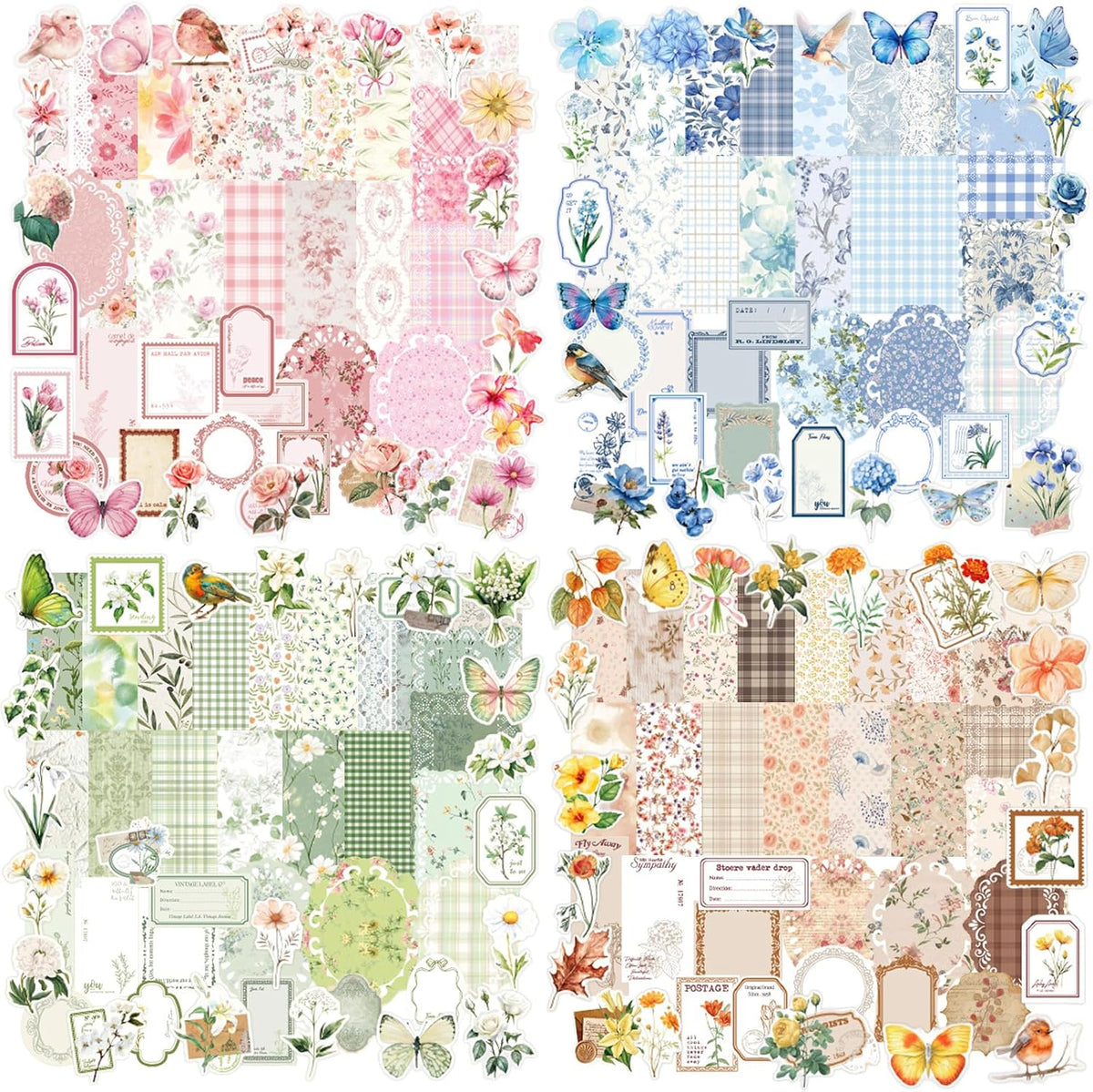 400Pcs Floral Scrapbook Supplies Kit,Junk Journal Supply for Beginner