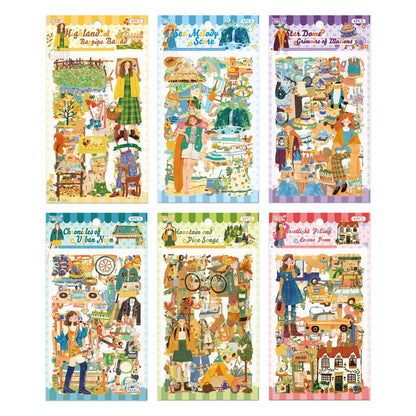 24 Sheets PET Die-Cut Stickers for Journaling, 6 Theme Packs