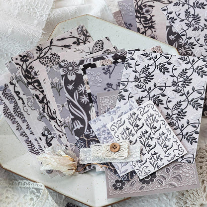 28Sheets Vintage Black Embroidery Plant Flower Scrapbook Paper Kit