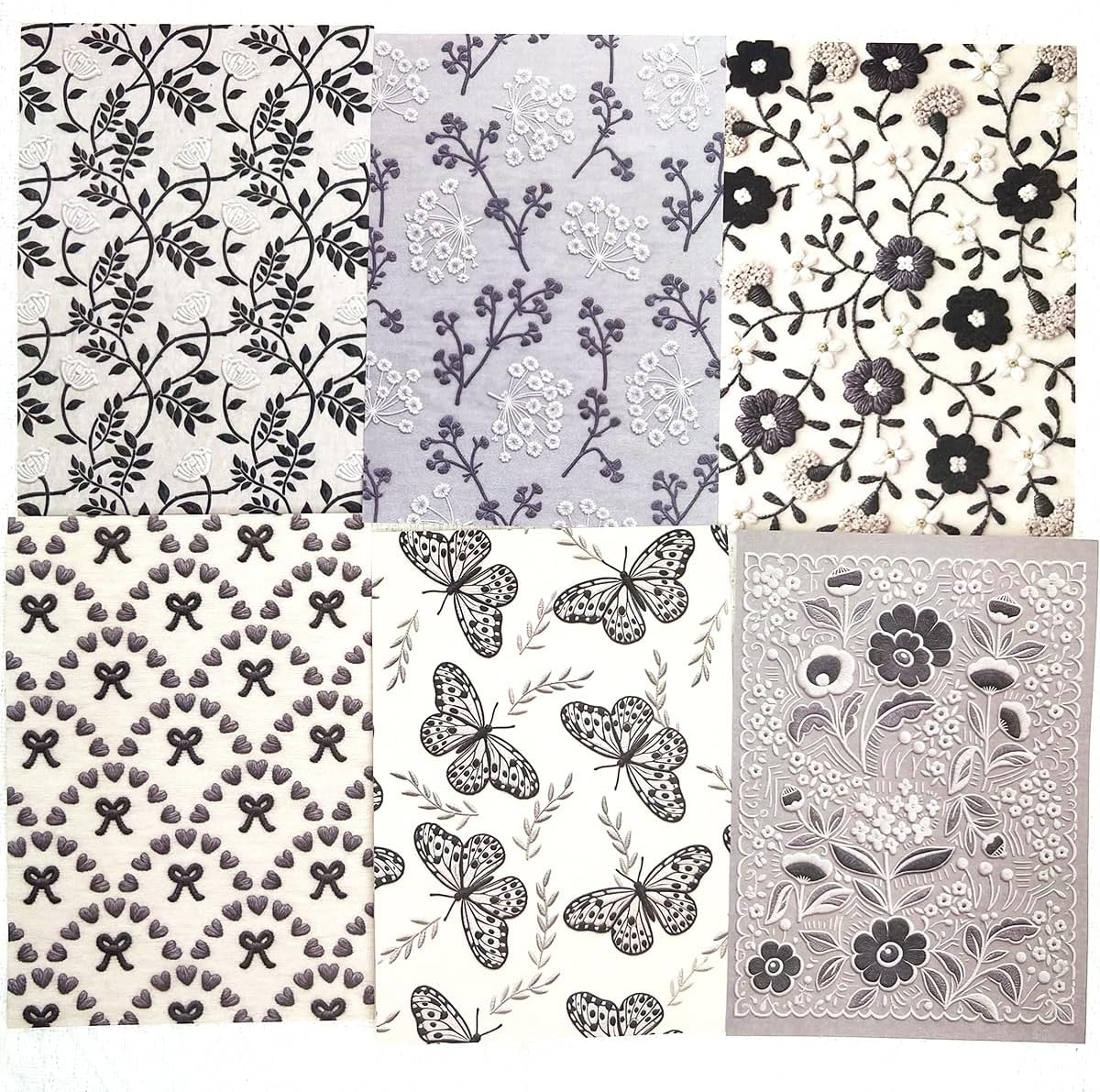 28Sheets Vintage Black Embroidery Plant Flower Scrapbook Paper Kit