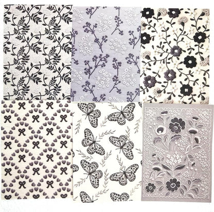 28Sheets Vintage Black Embroidery Plant Flower Scrapbook Paper Kit