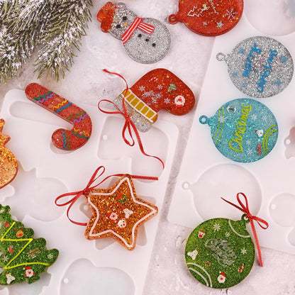 Actvty Christmas Resin Molds, 2 PCS Christmas Ornaments Silicone Molds for Epoxy Resin, 16 Cavities Large Pendant Molds DIY Resin Crafts Jewelry Keychain Xmas Gift Christmas Tree Decor