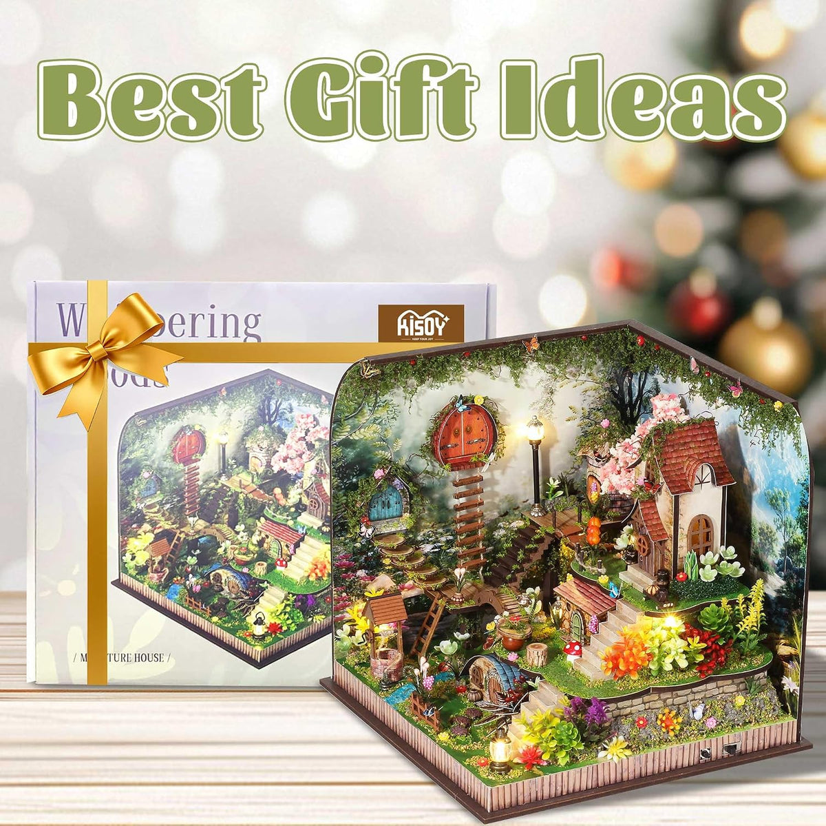 Kisoy DIY Miniature House Kit, Tiny House Kit with Furniture and LED Light for Adults and Teens, DIY Mini House Craft Kit, Decorations/Gifts for Family and Friends（Whispering Woods）